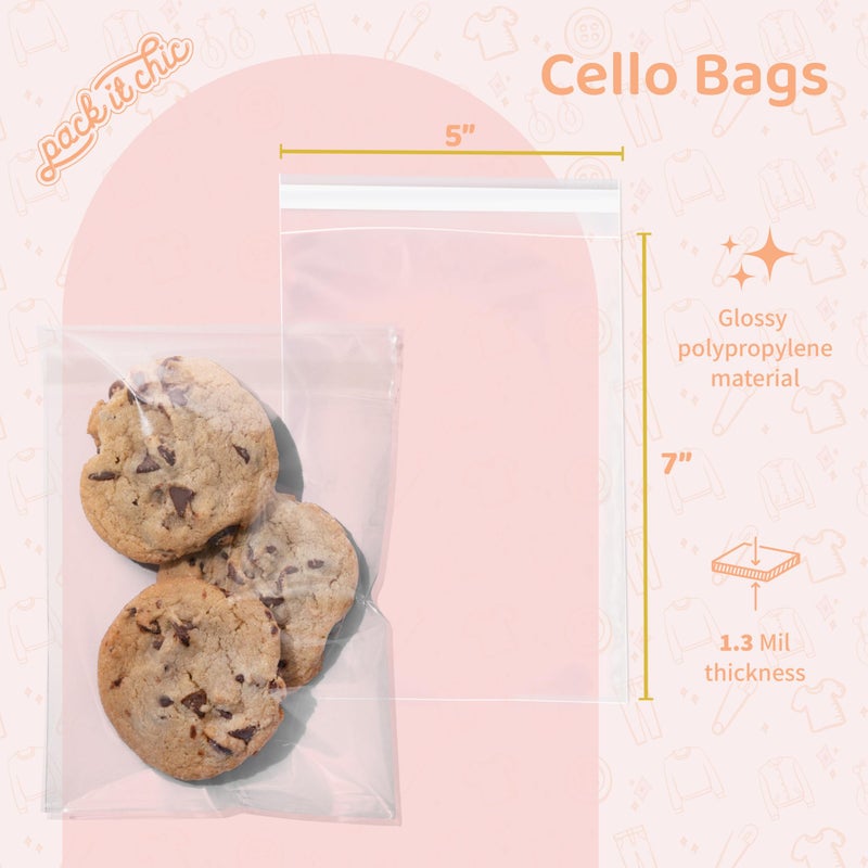 Pack It Chic - 5    X 7    (200 Pack) Clear Resealable Cello Poly Bags - Fits 5X7 Prints, Photos, A2 A4 A6 Cards & Envelopes - Self Seal - Image 2